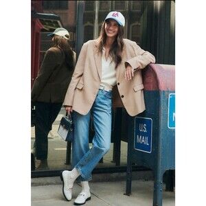 Grey Lab Women’s M Blazer Tan Minimalist Tailored Jacket Office Regency Chic